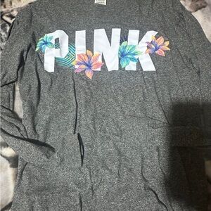 PINK Victoria's Secret Gray Long Sleeve with Floral Accents